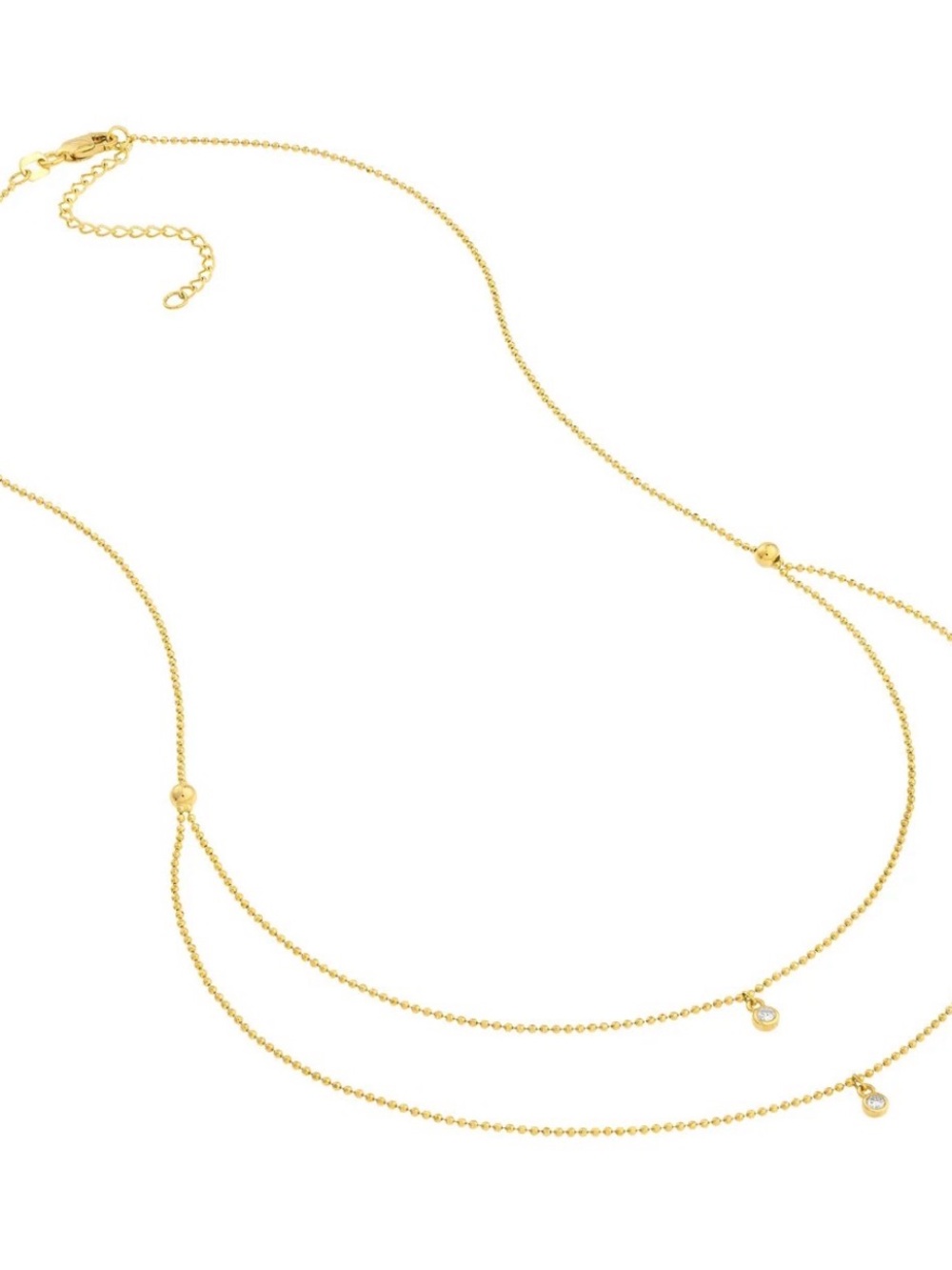 Double-Layer Gold Station Necklace with Crystal Drops - Women Jewelry